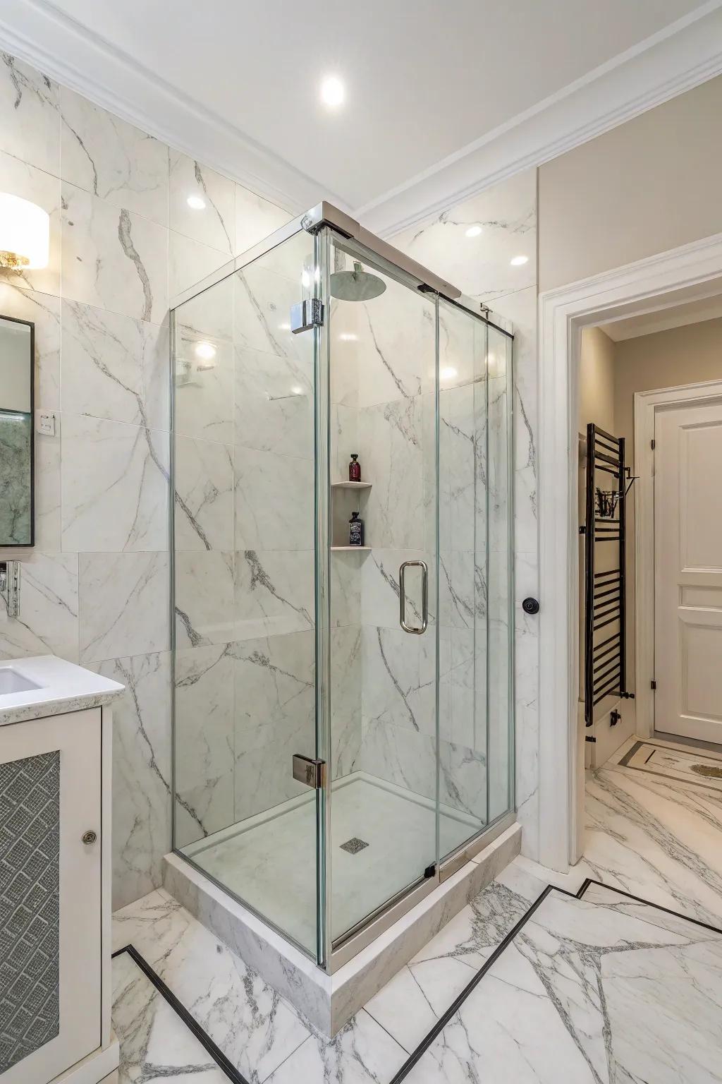 See-through shower enclosures bring openness and style.