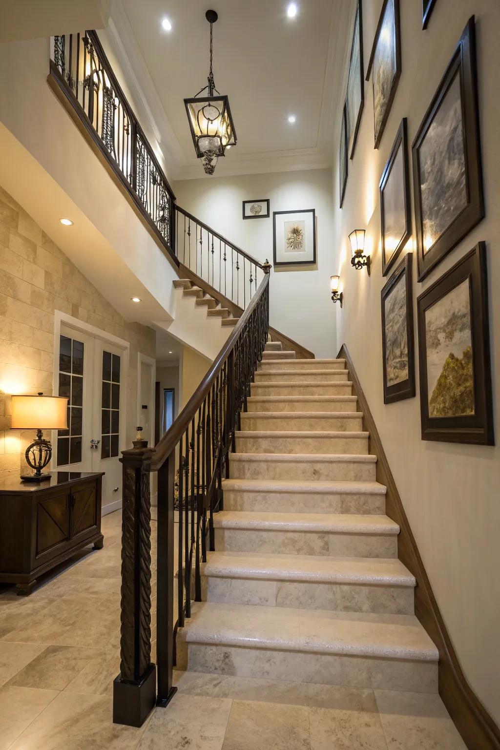 Opposing shades can bring a splash of drama to your staircase.