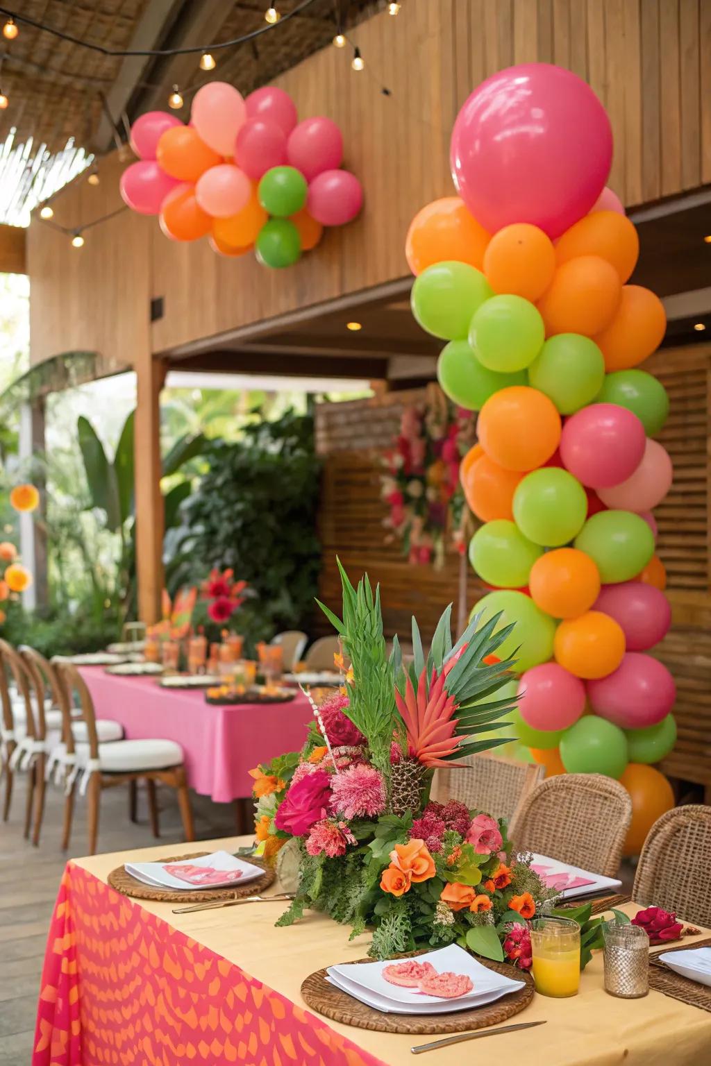 Bright and colorful decorations set the tropical mood.