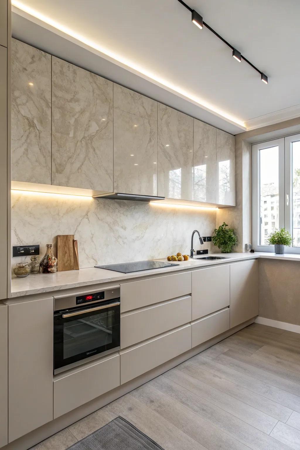 A polished Venetian plaster backsplash adds elegance to your kitchen.