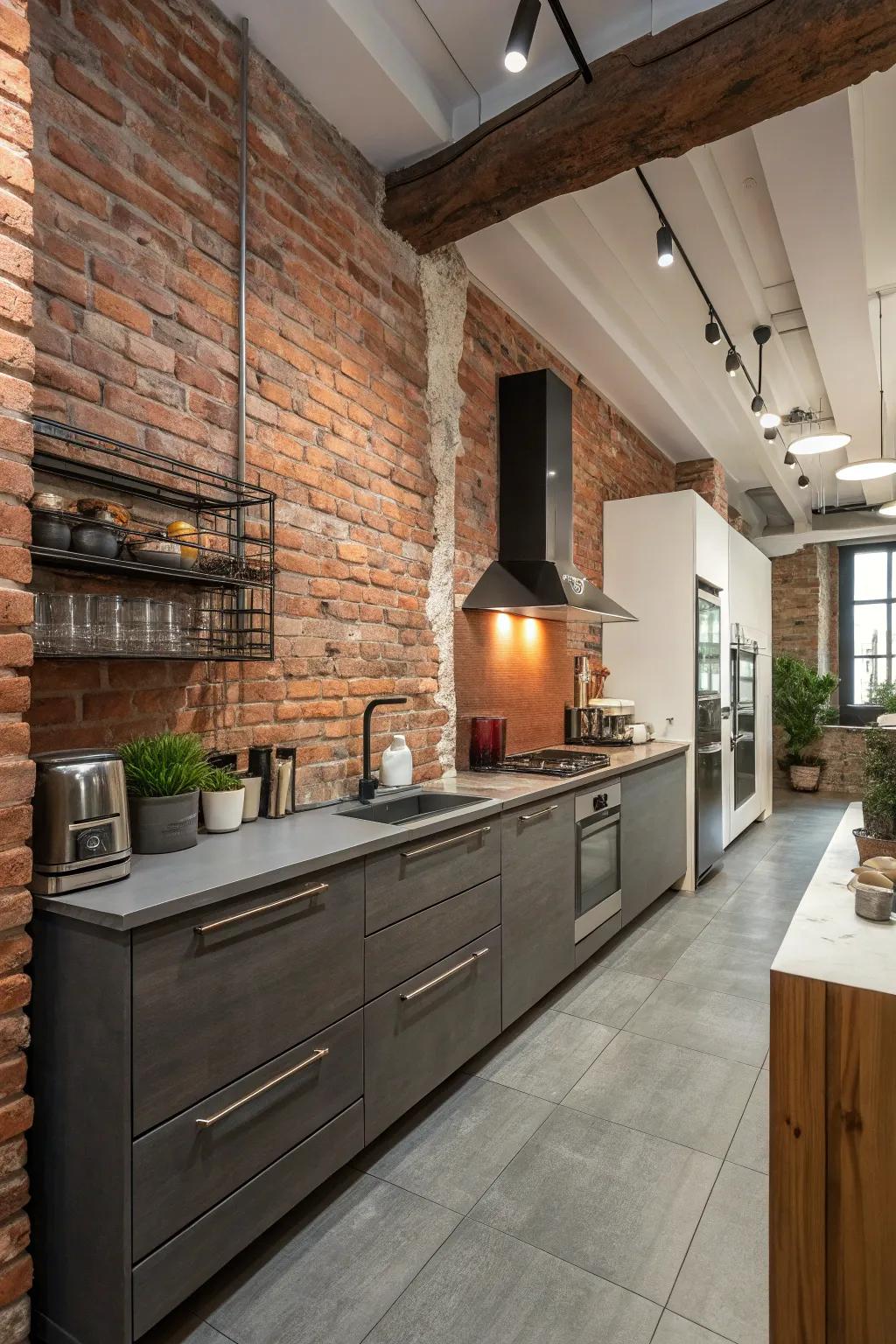 Exposed brick walls add industrial charm and warmth.