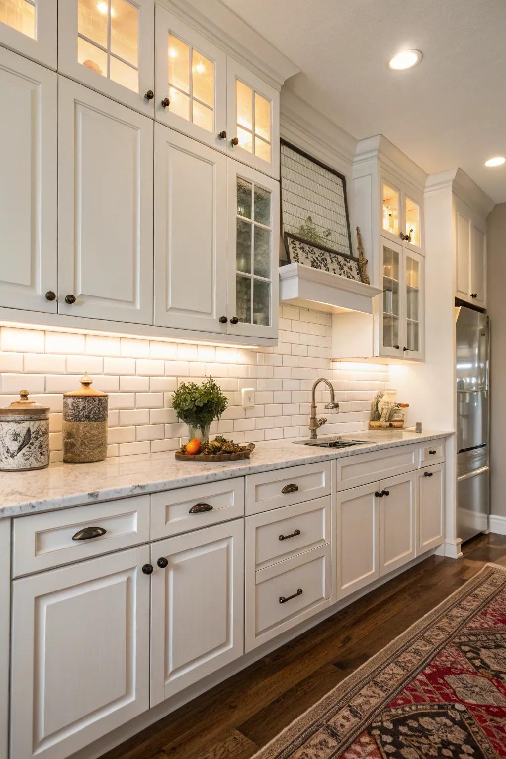 Timeless white subway tiles complementing the clean lines of white cabinets.