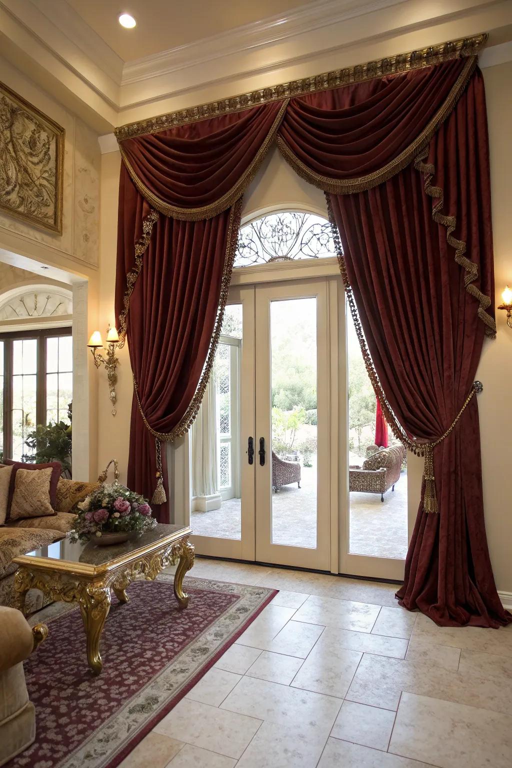 Floor-to-ceiling drapes giving a bold and elegant appearance
