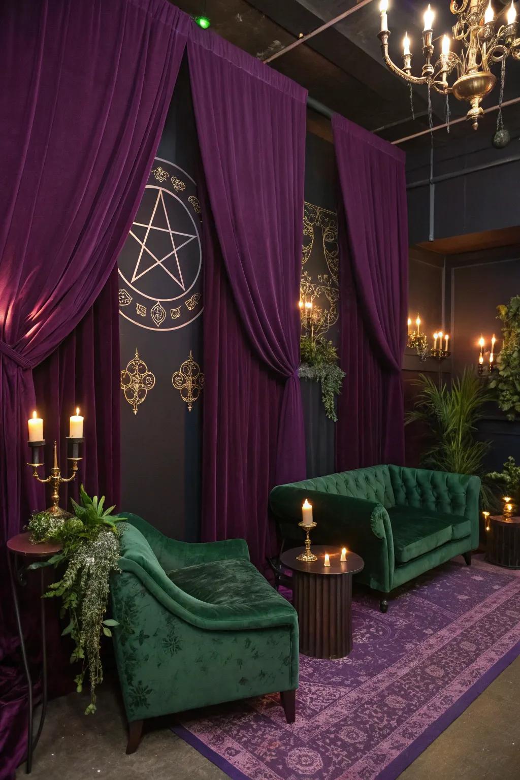 Deep and evocative tones establish the ambiance for an enchanting, witch-inspired space.