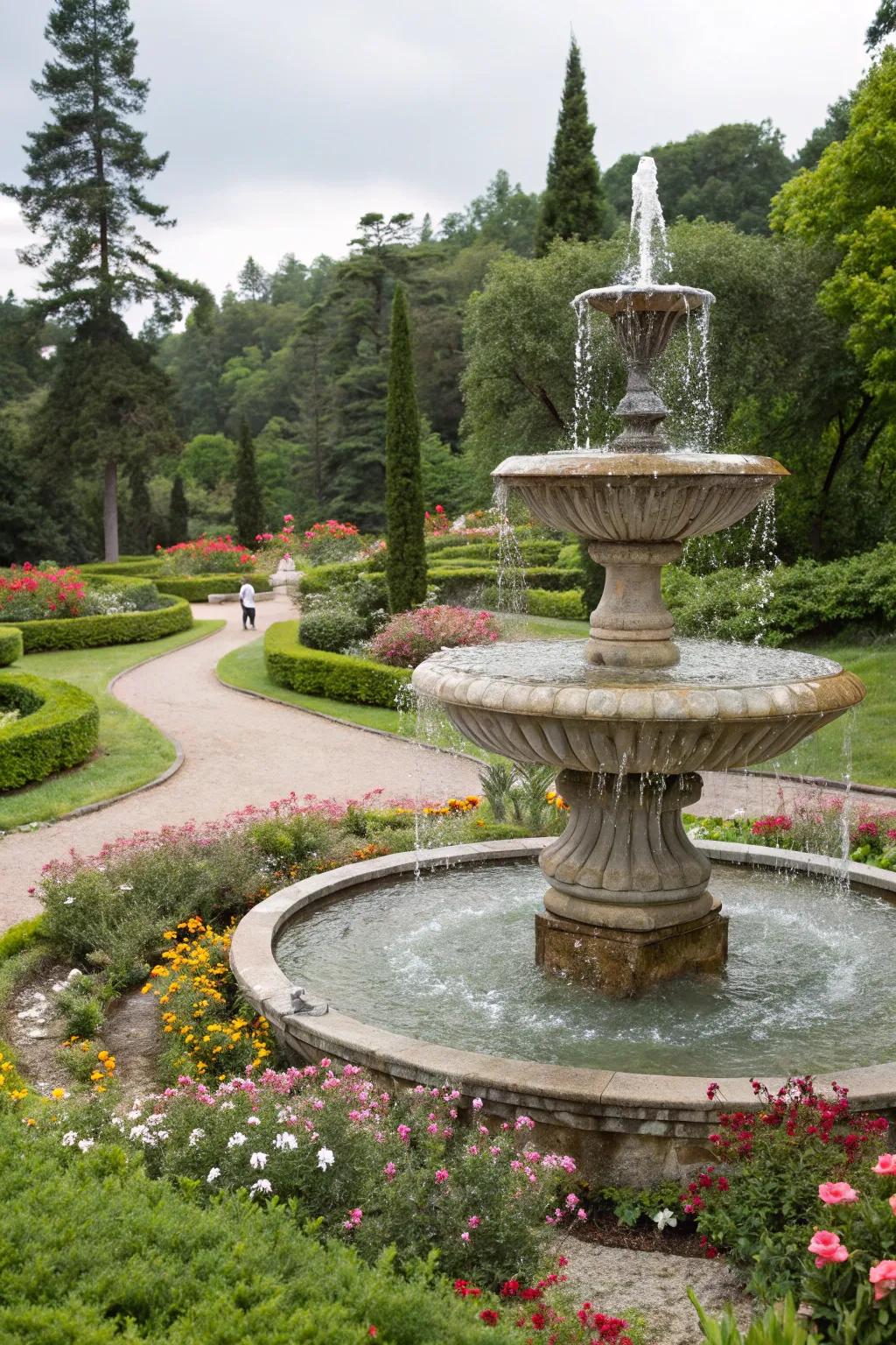 A multi-basin fountain introduces movement and harmony to your space.