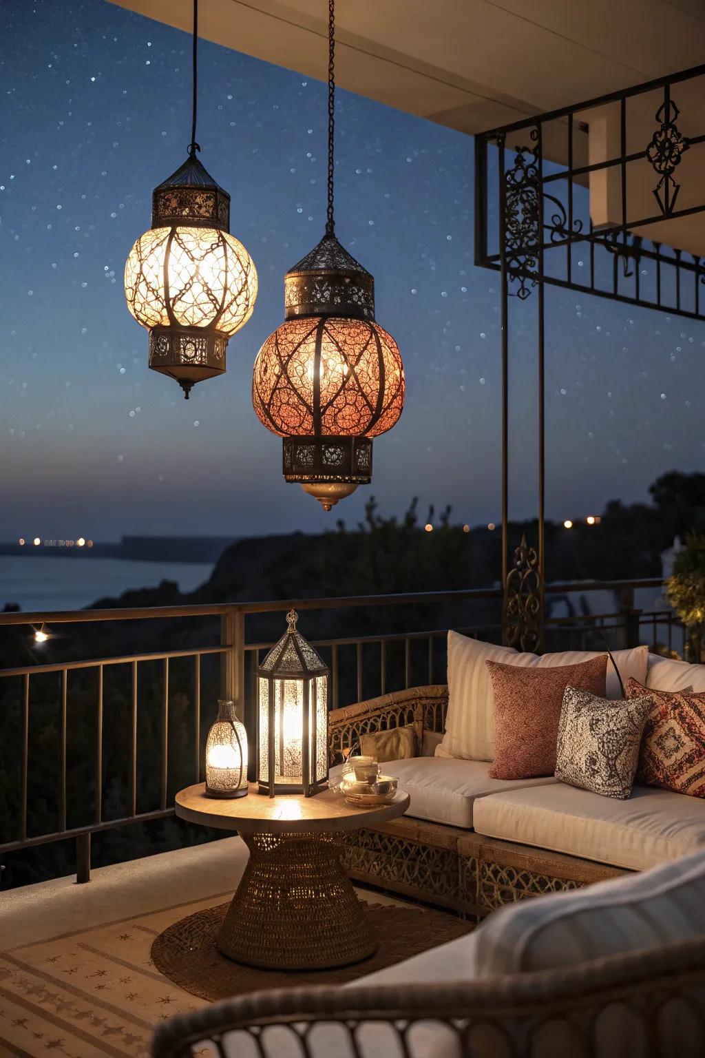 Suspended lamps create a cozy and inviting atmosphere.