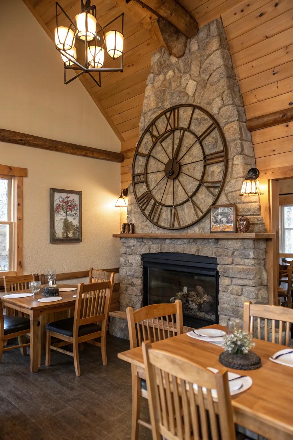 A statement clock adding character and function to the dining area.