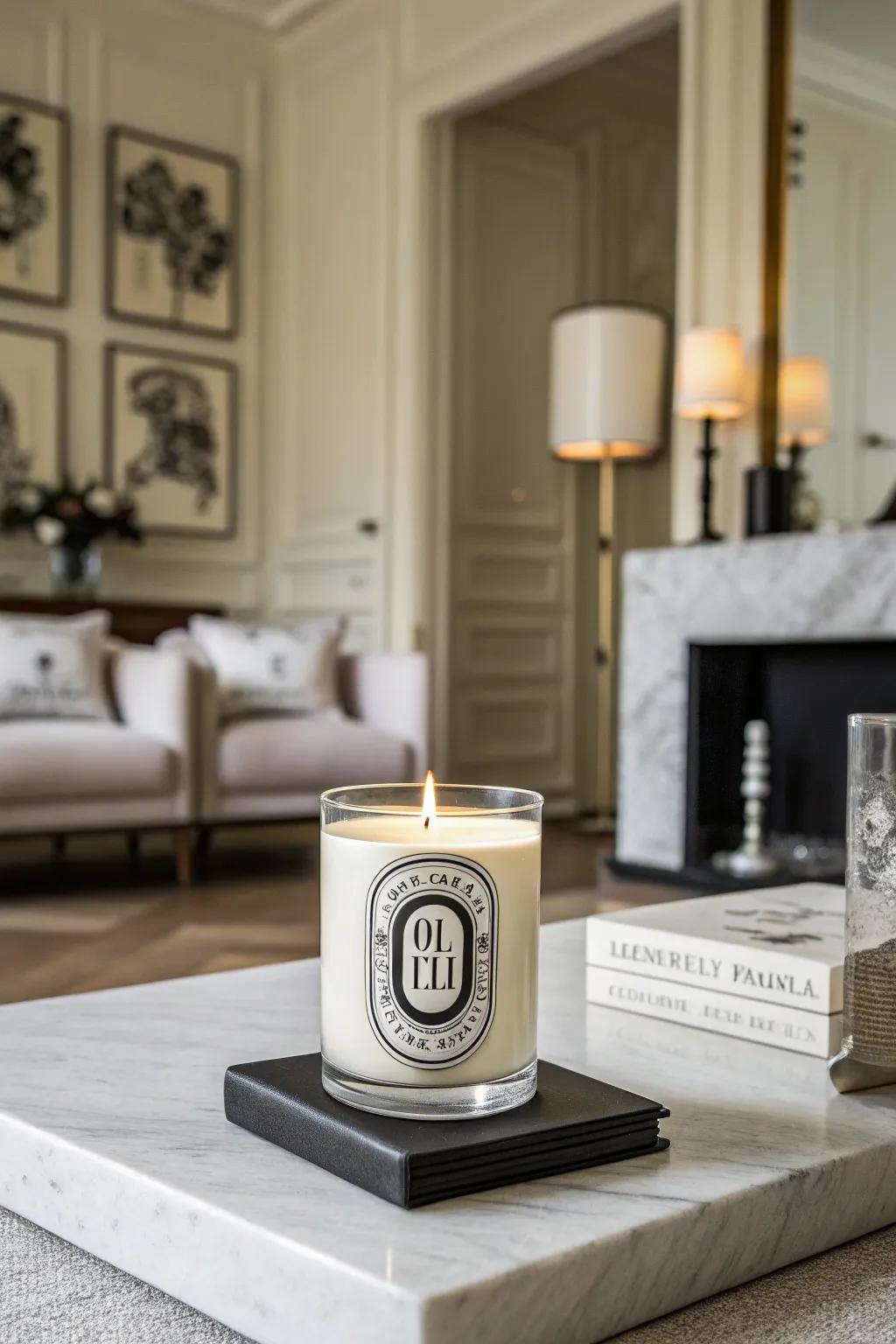 Classic black and white candle labels for timeless elegance.