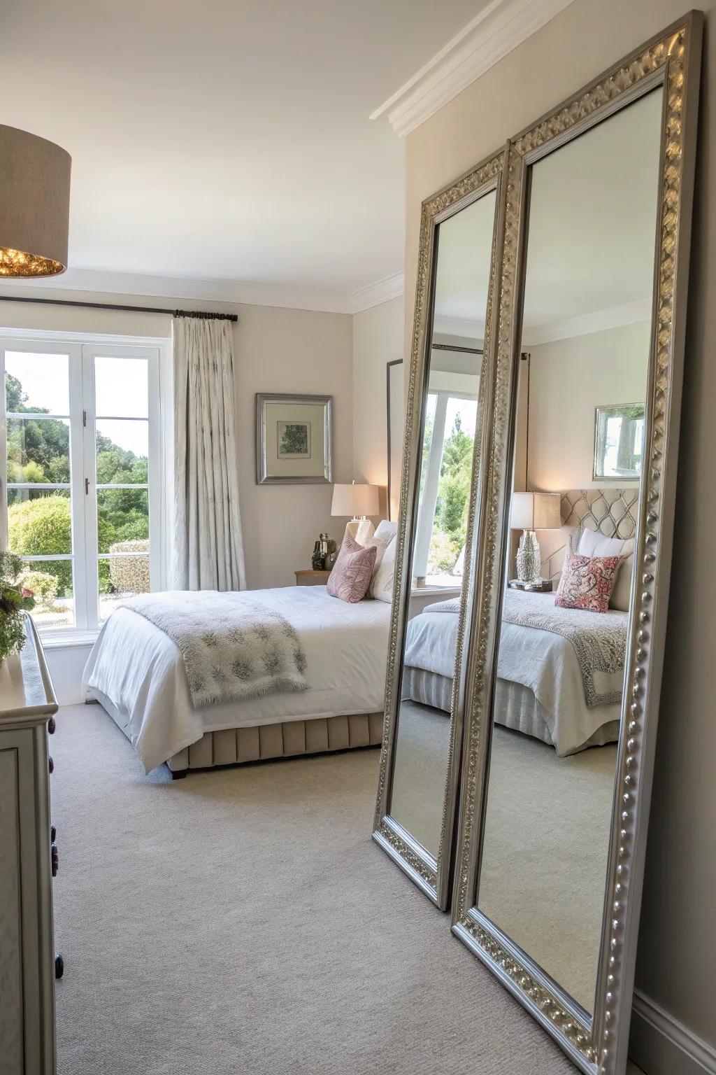 Mirror-like finishes enhance light and open up your bedroom.