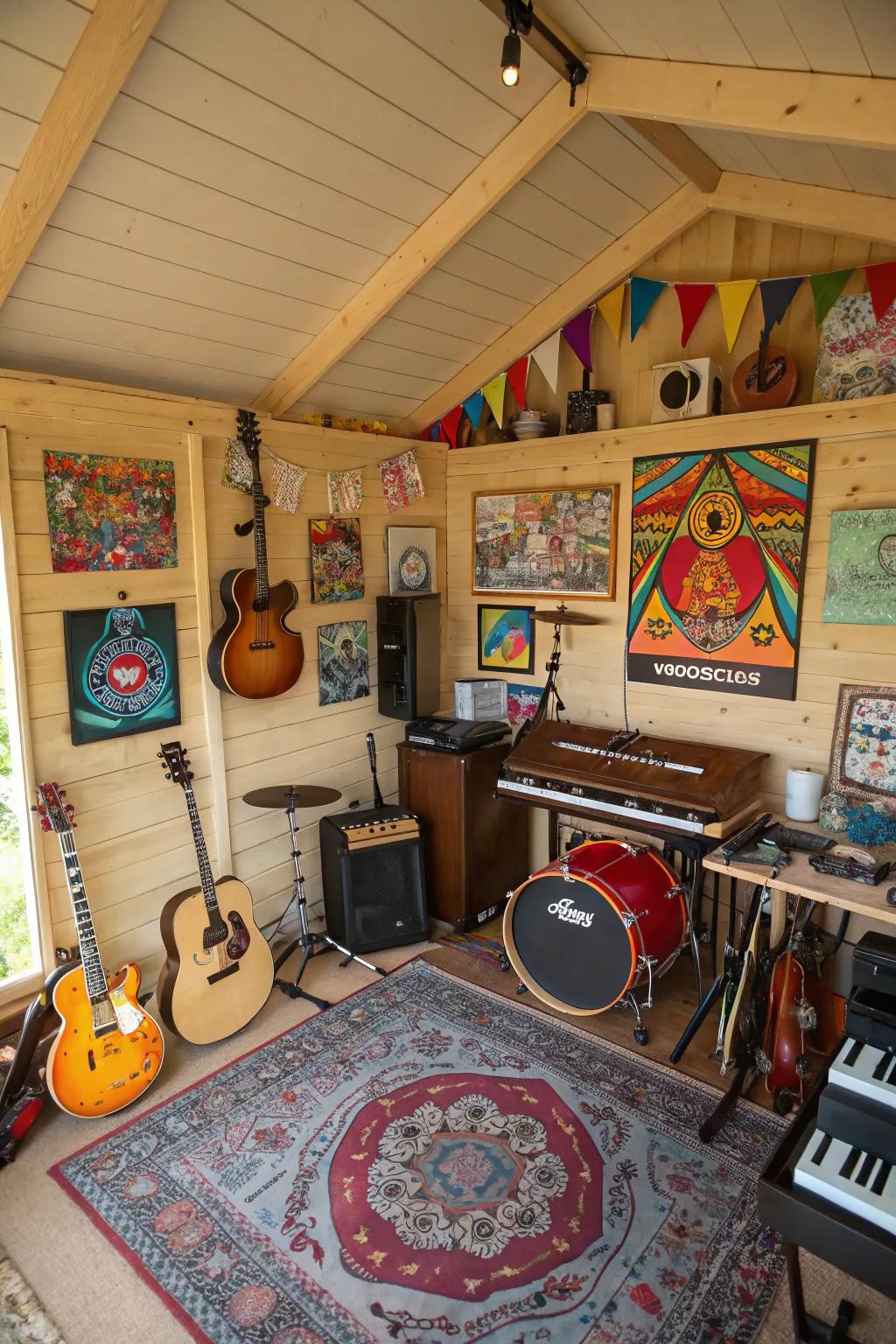 An eclectic music room for musical exploration.