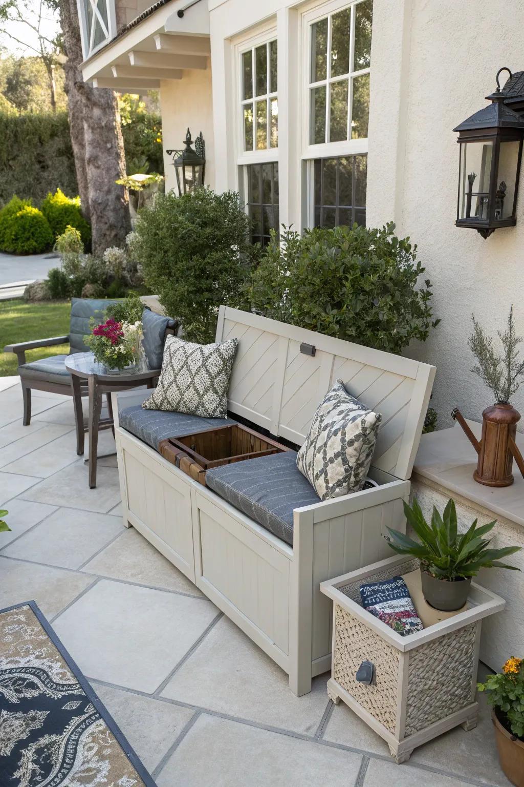 Multifunctional furniture maximizes utility and efficiency in patio spaces.