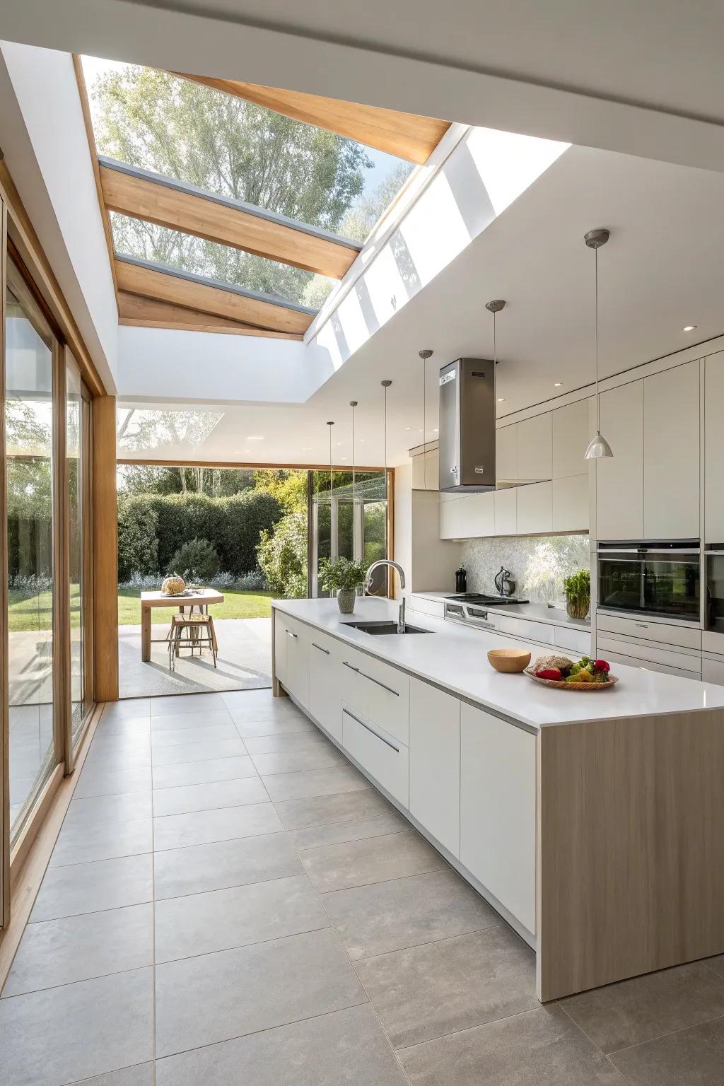 A floating peninsula for a futuristic and airy kitchen.