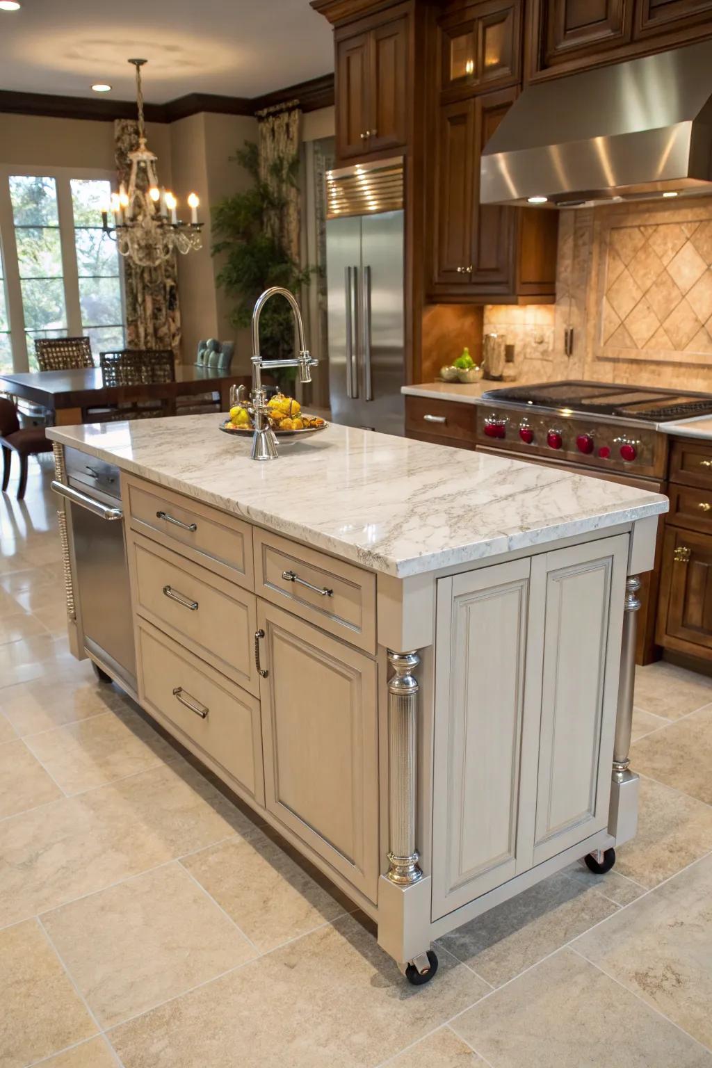 A majestic marble top kitchen island