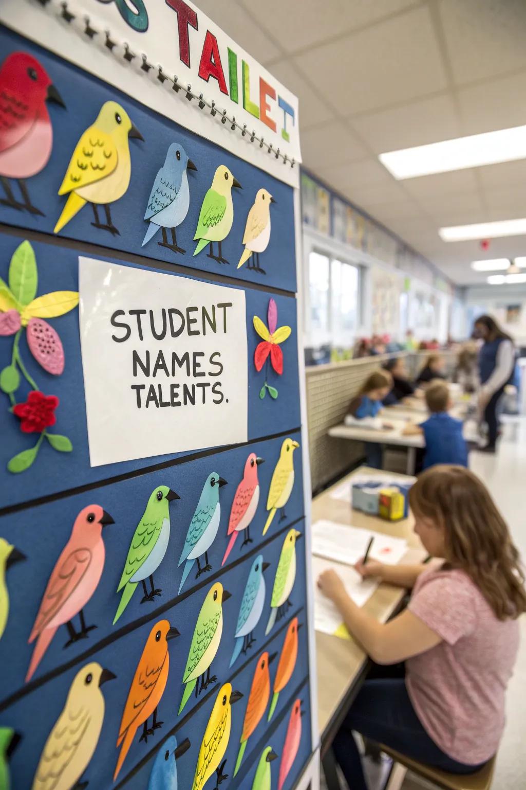 A 'Feathered Friends' bulletin board.