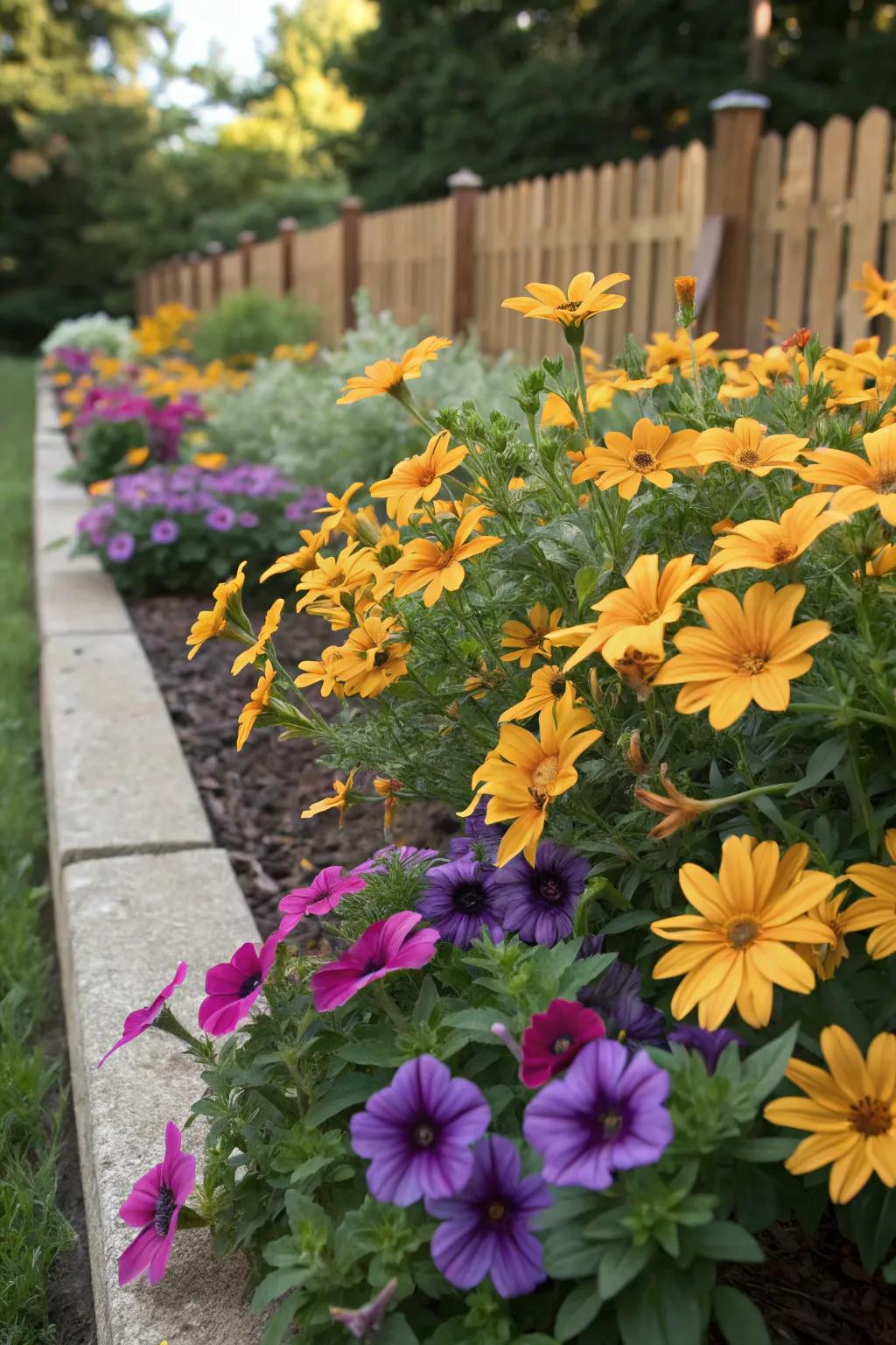 Bidens add warmth and sun-kissed hues to petunia gardens.