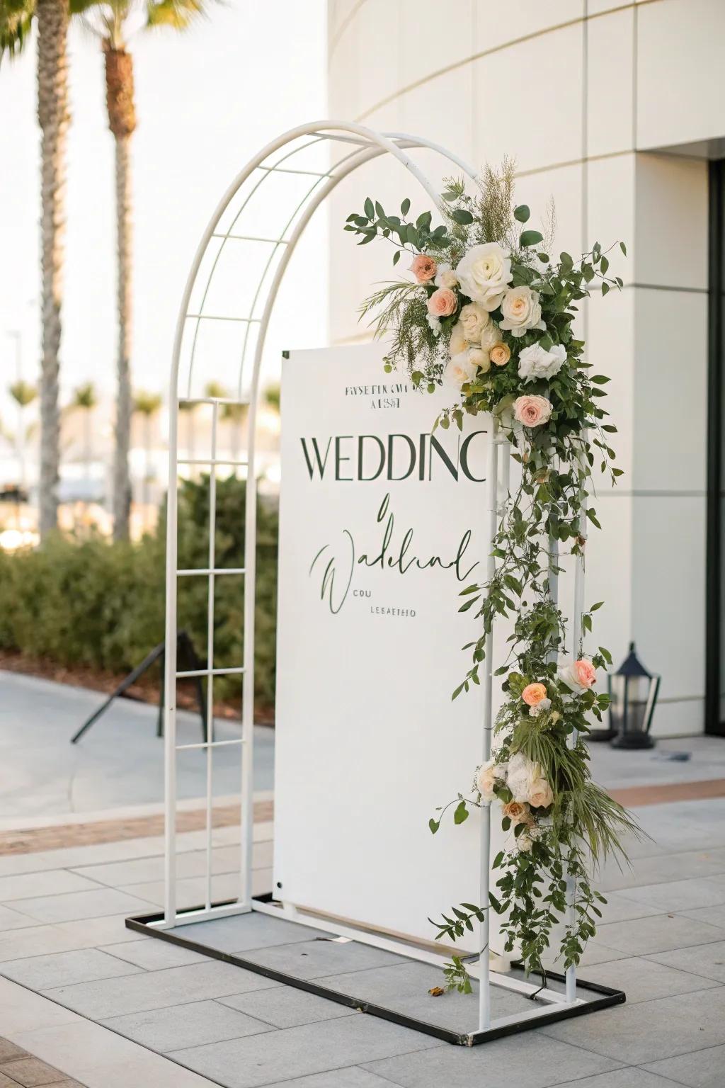 Arched signs add a modern and elegant touch to weddings.