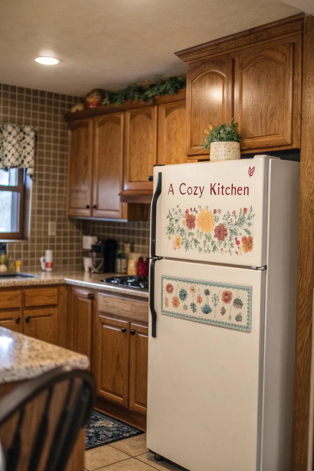 Express your personality with a decorative sign above the fridge.