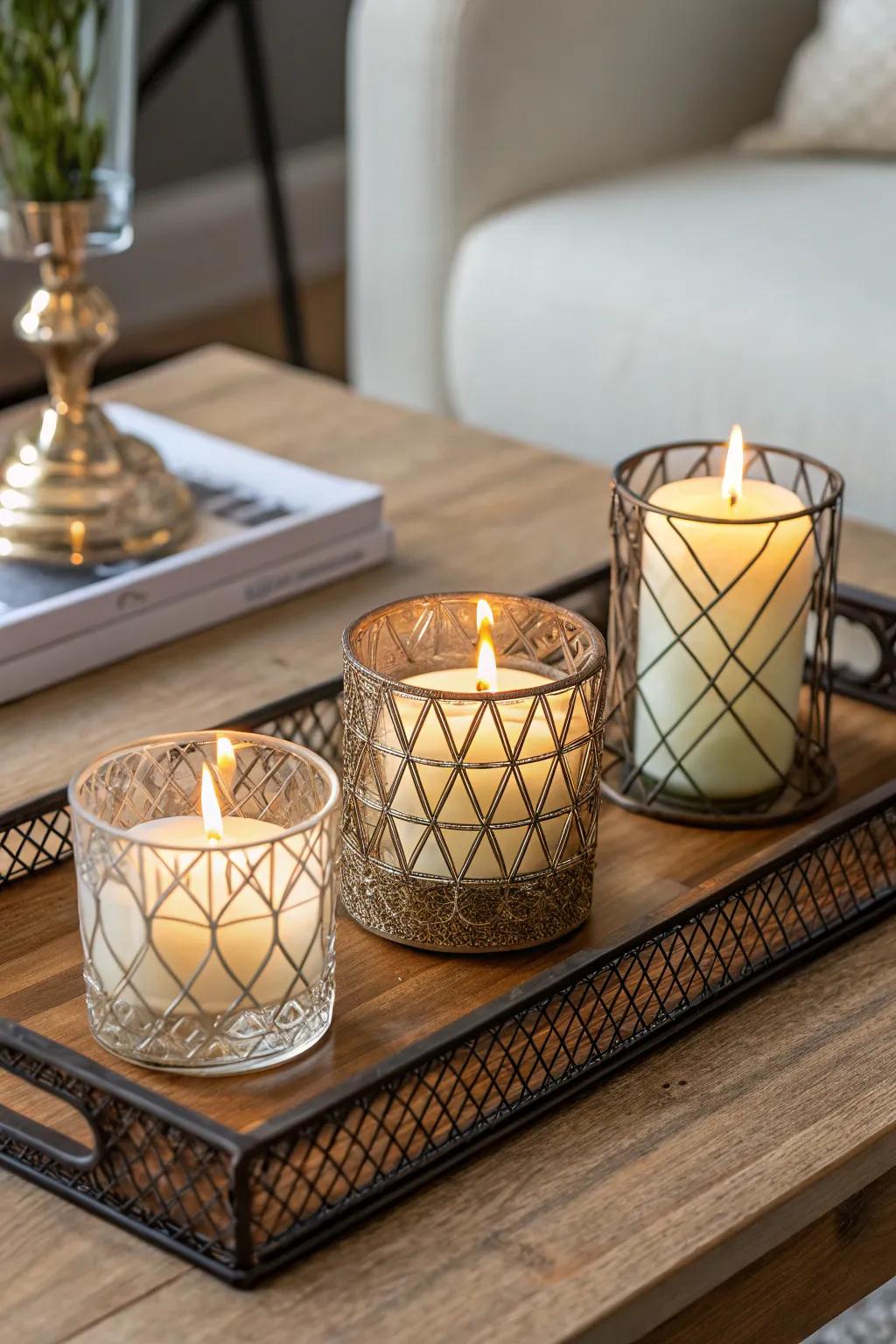 Set the mood with the soft glow of scented candles.