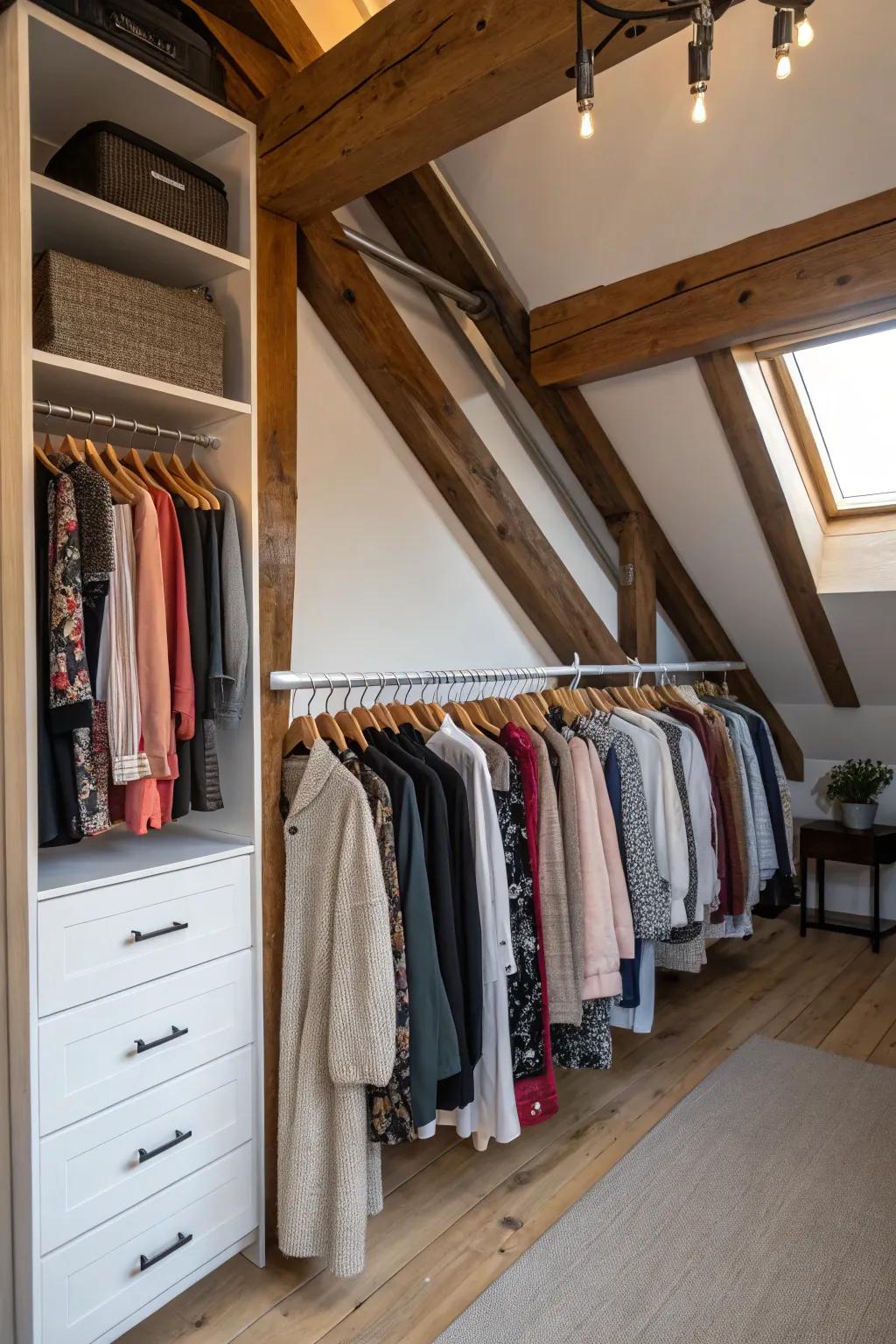 Closet rods exploit vertical real estate for efficient clothes hanging.