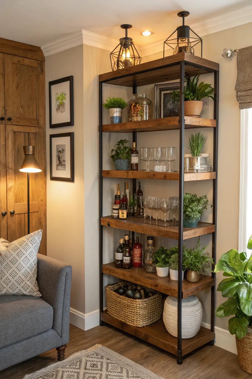 Transform corners into stylish bar displays.