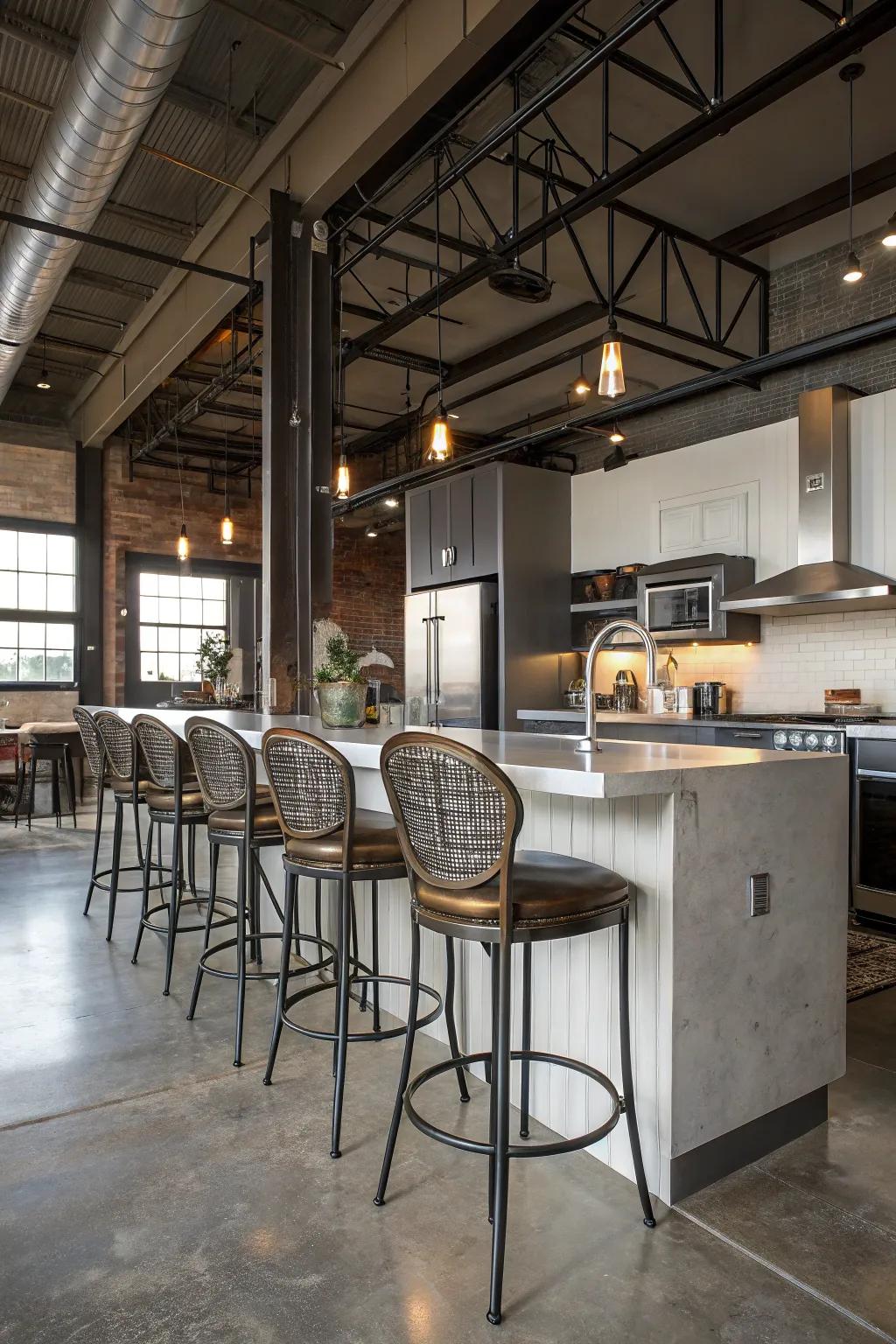 Chic bar stools with metal accents for an industrial flair.