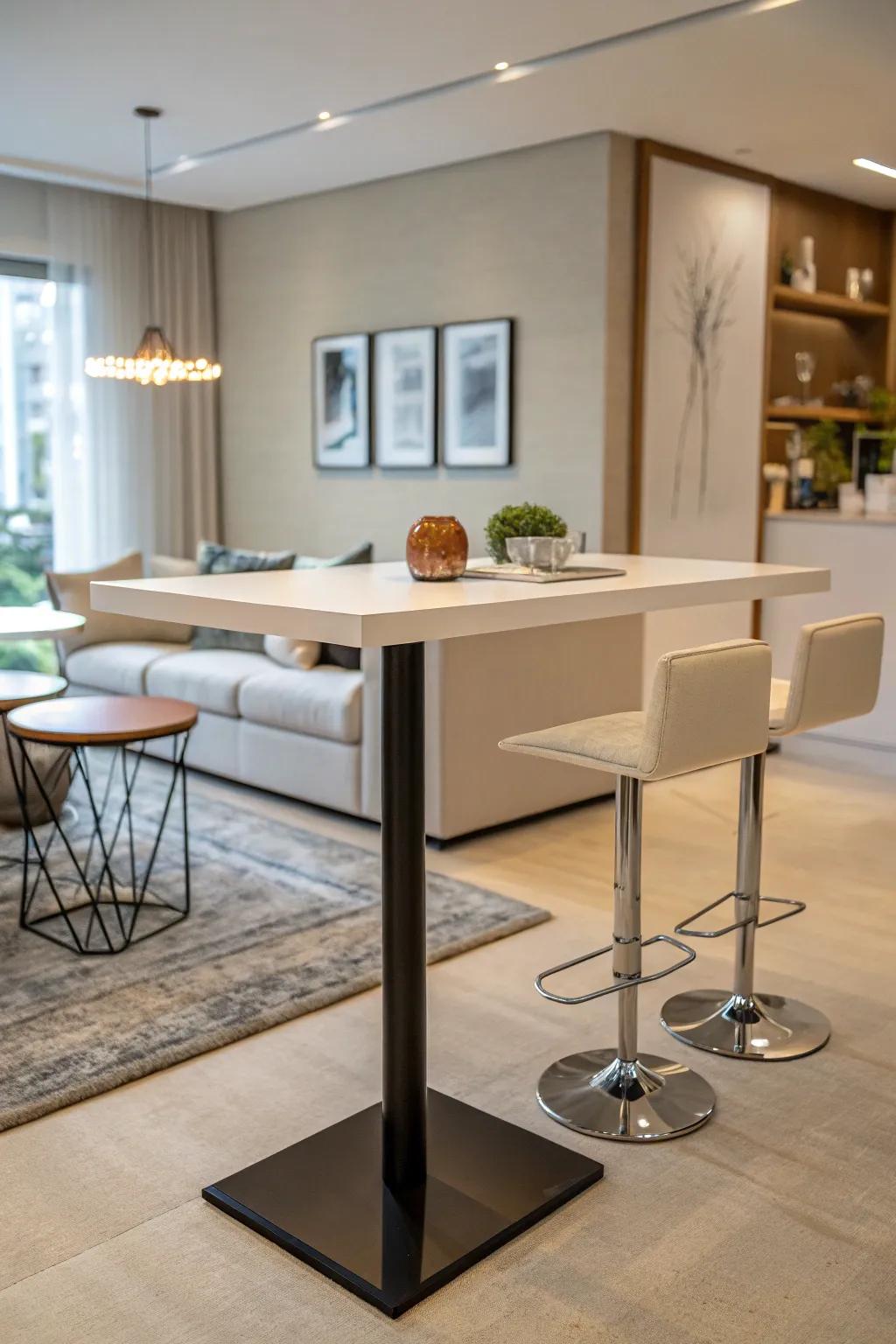 Minimalistic bar table with a modern aesthetic.