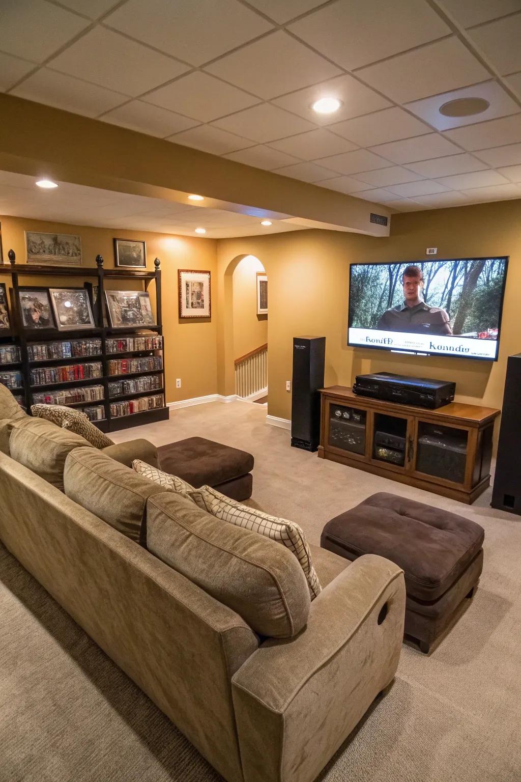 An entertainment hub makes the basement the ultimate hangout.