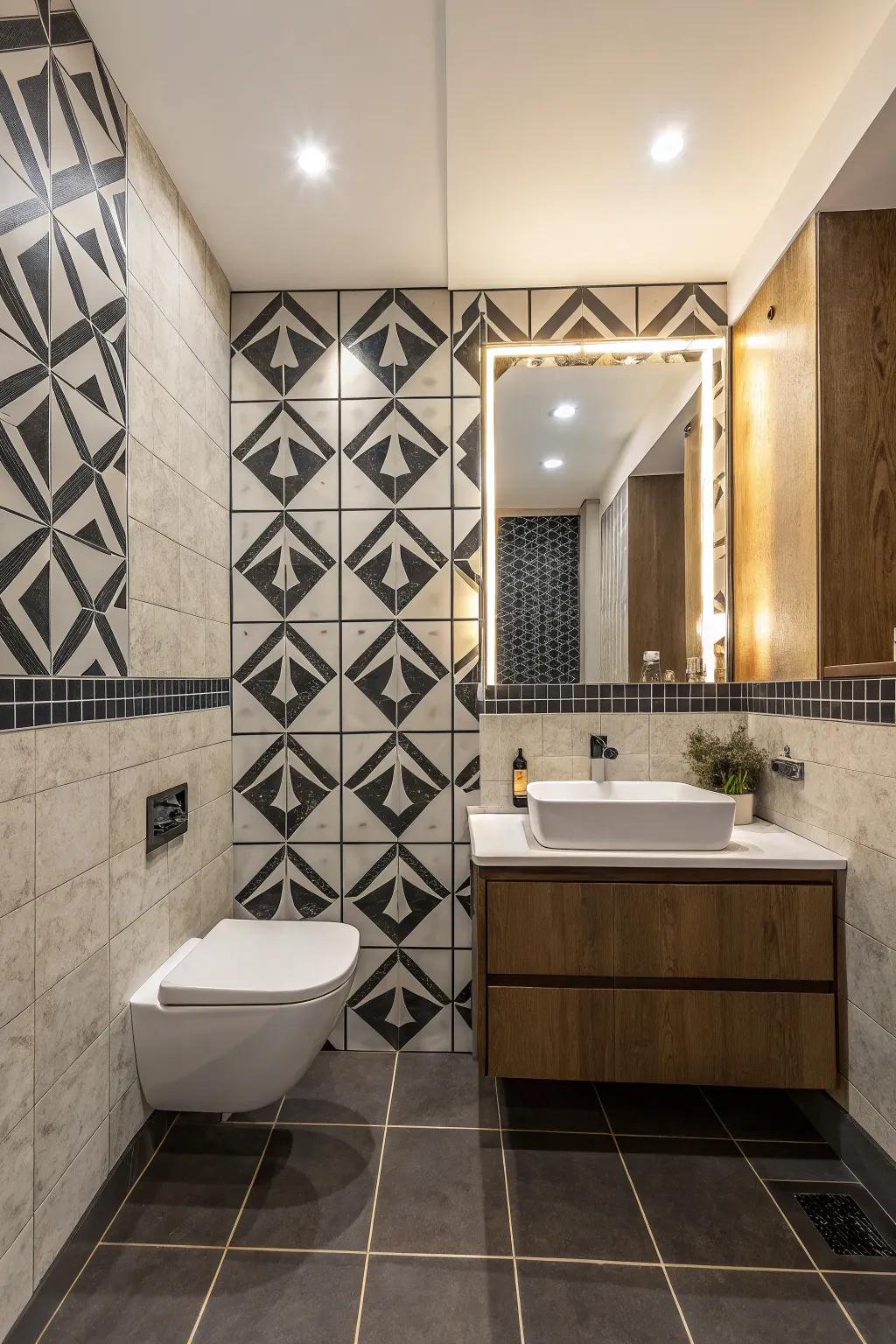 Contrasting colors add drama and depth to bathroom design.