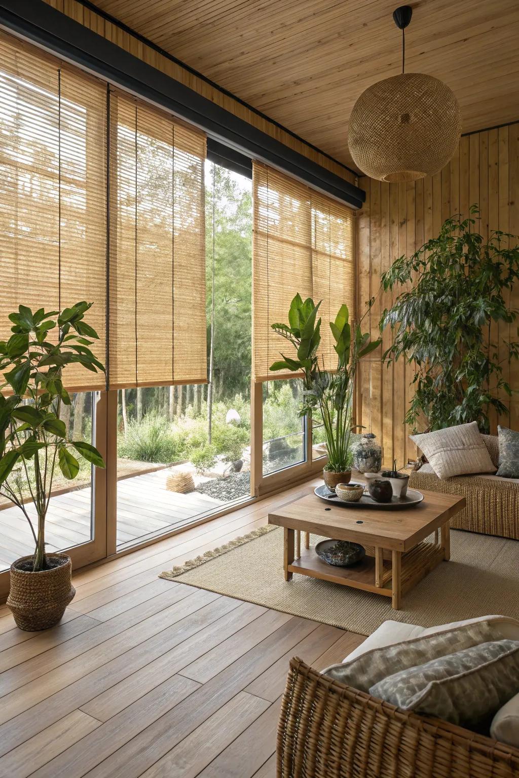 Woven bamboo blinds bring a natural charm to any room.