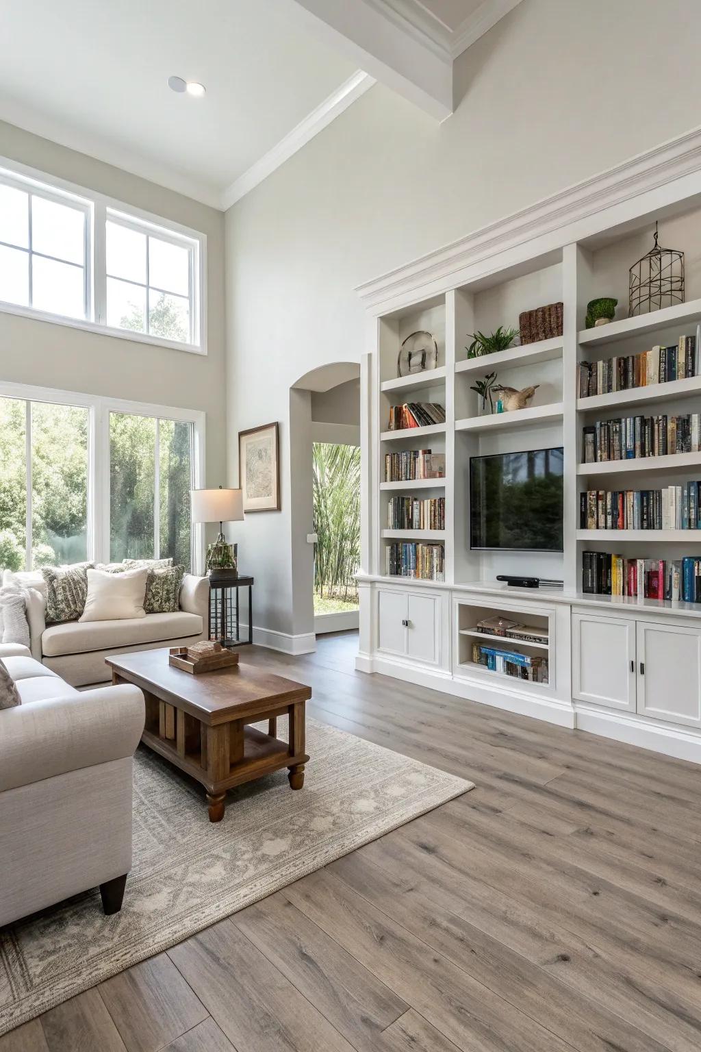 Modern living room with stylish vinyl plank flooring