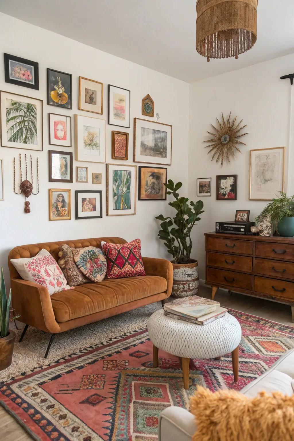 Eclectic decor is the heart of a boho living room.