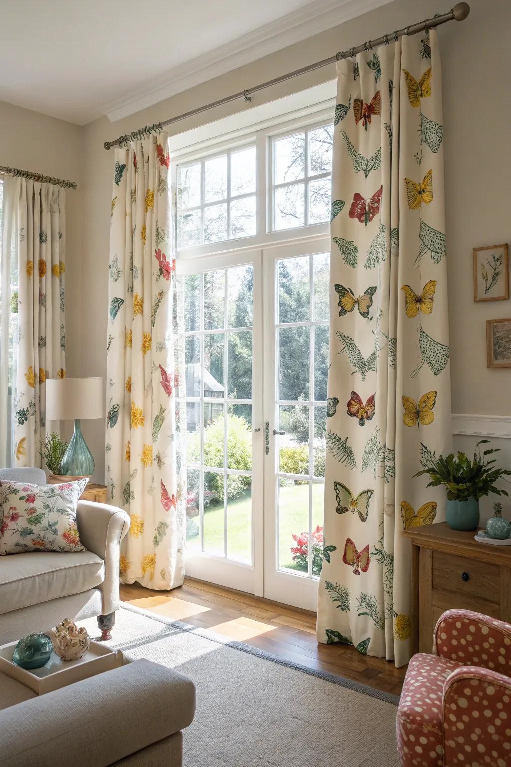 Butterfly window coverings usher the outdoors in.