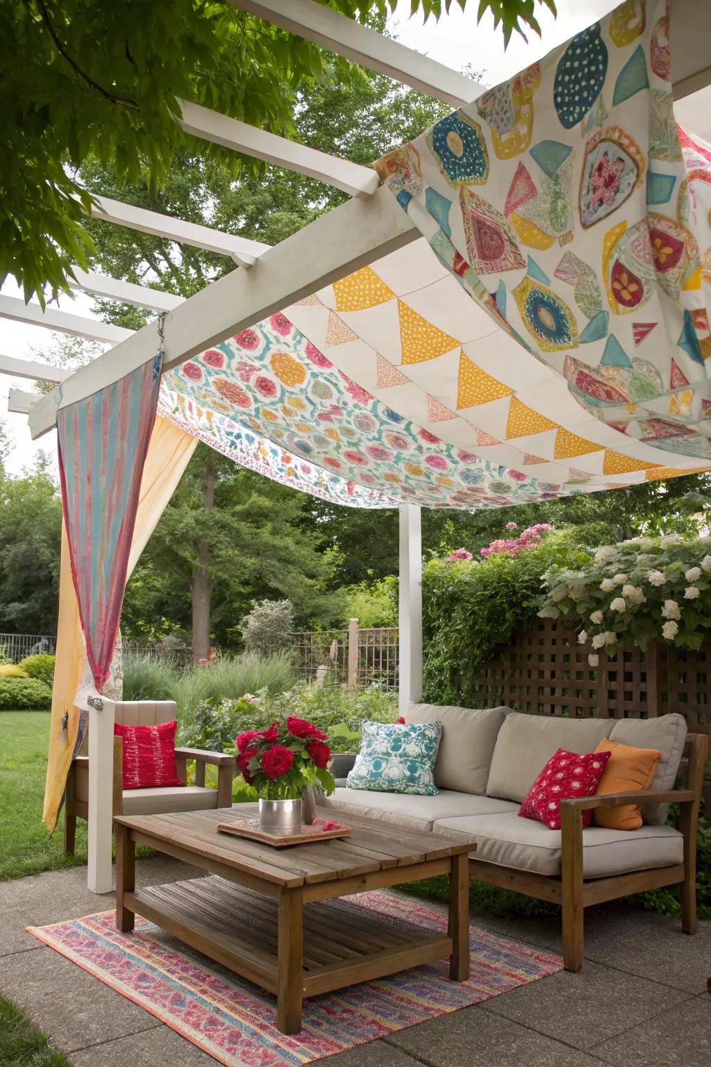 A fabric canopy brings color and style to outdoor spaces.