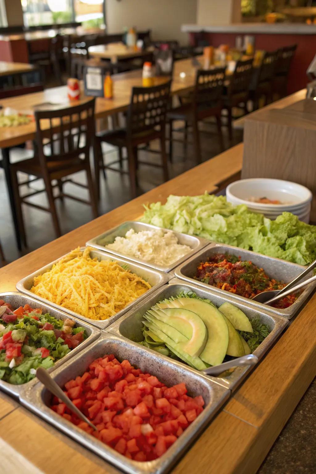 A customizable taco bar is perfect for a Cinco de Mayo party.