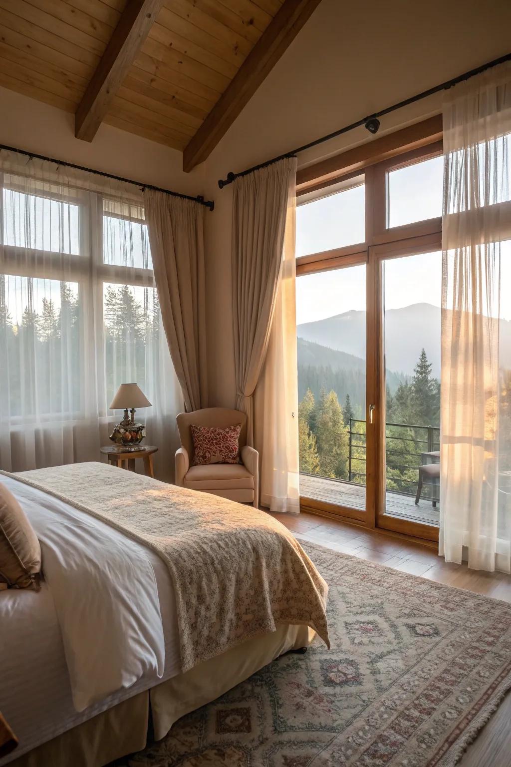 A sun-drenched bedroom exuding a bright and inviting ambiance.
