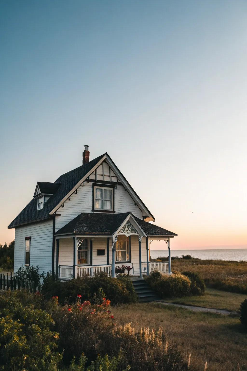 A gable roof adds timeless charm to a cottage exterior.