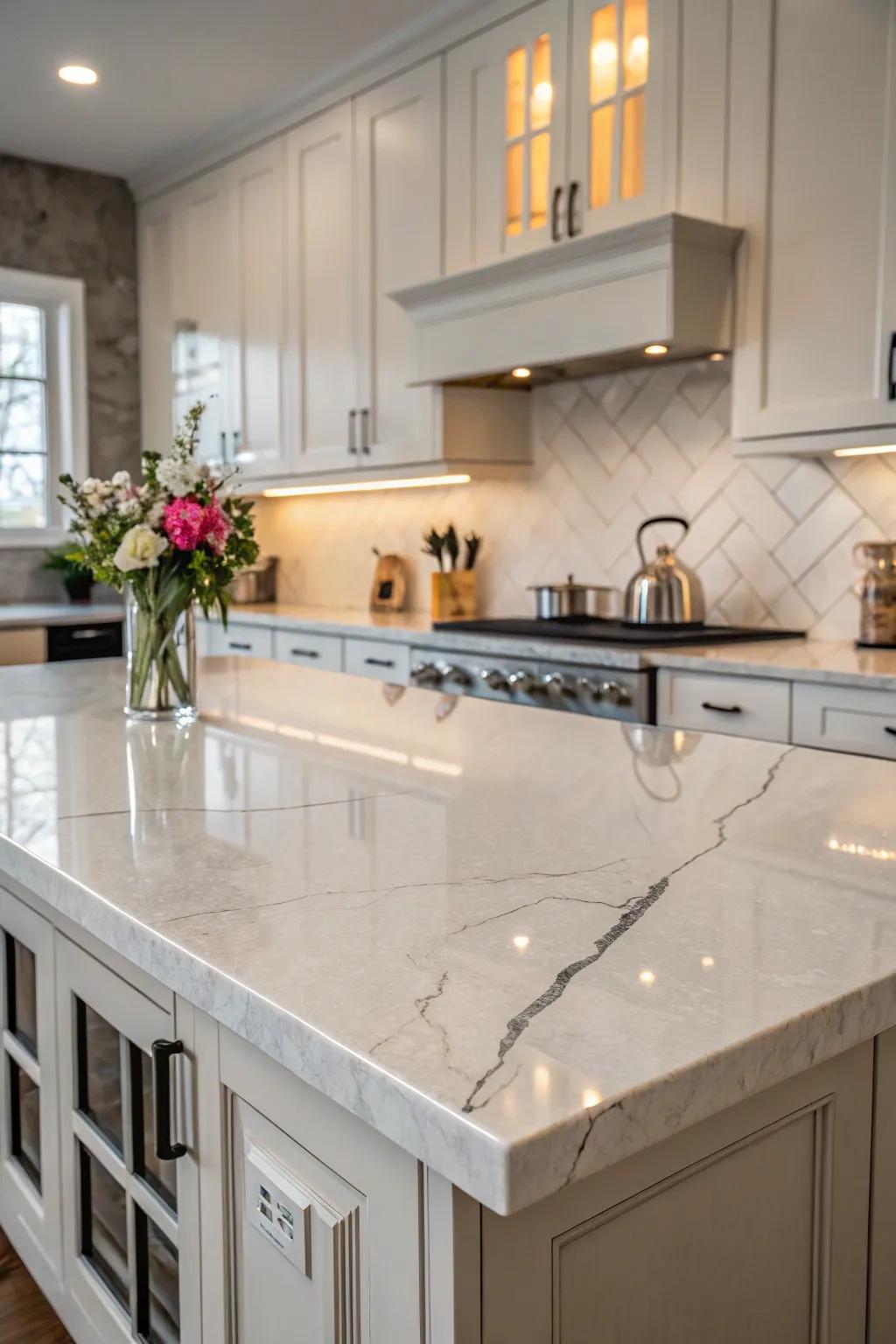 Elegant marble end caps that complement the countertop beautifully.