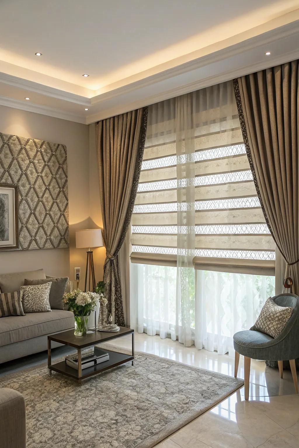 Layered curtains add texture and sophistication to your space.