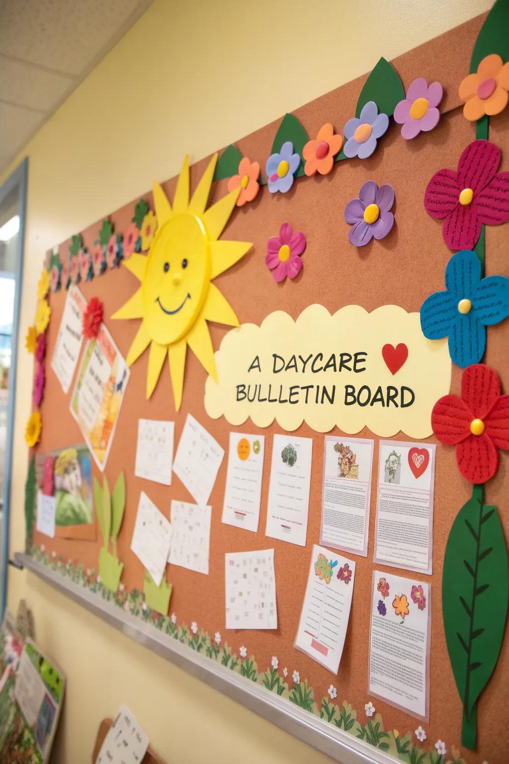 Gardener's Delight bulletin board with floral and vegetable decorations.