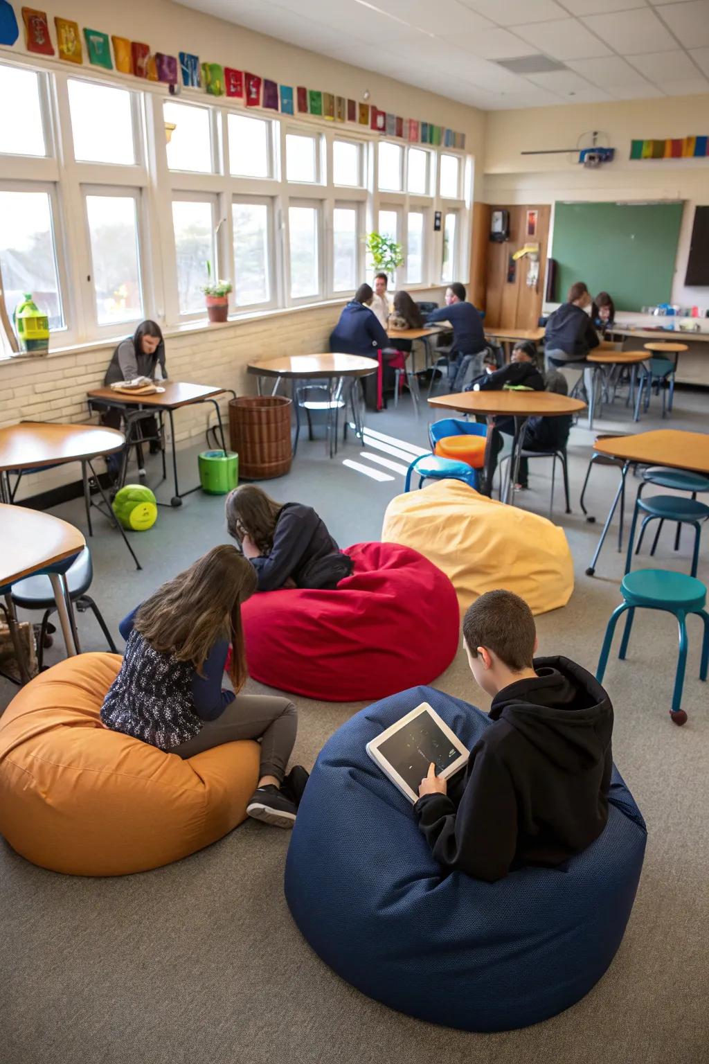 Flexible seating arrangements accommodate various learning preferences.