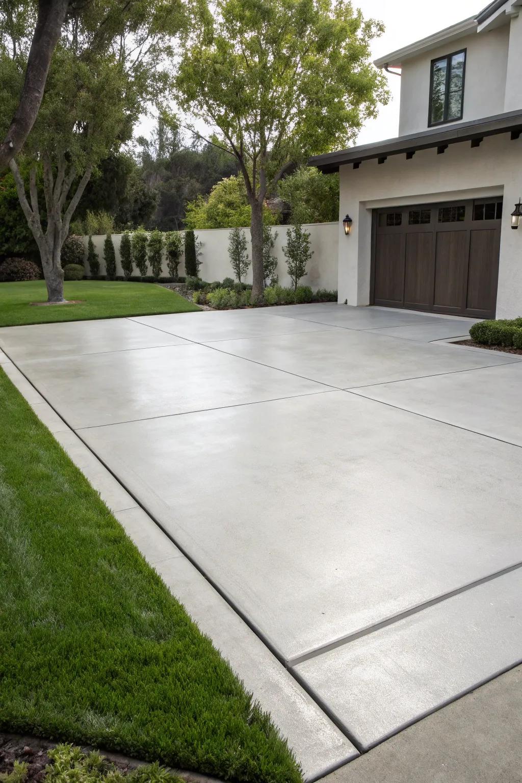 A modern concrete driveway delivers a chic and stylish strategy.