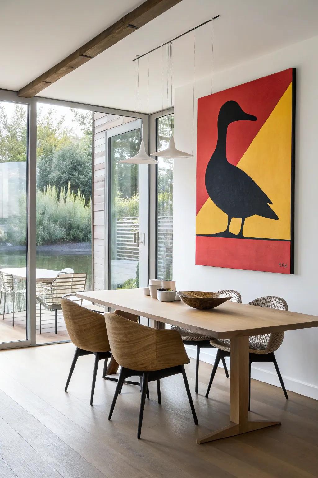 A minimalist duck silhouette painting for a modern touch.