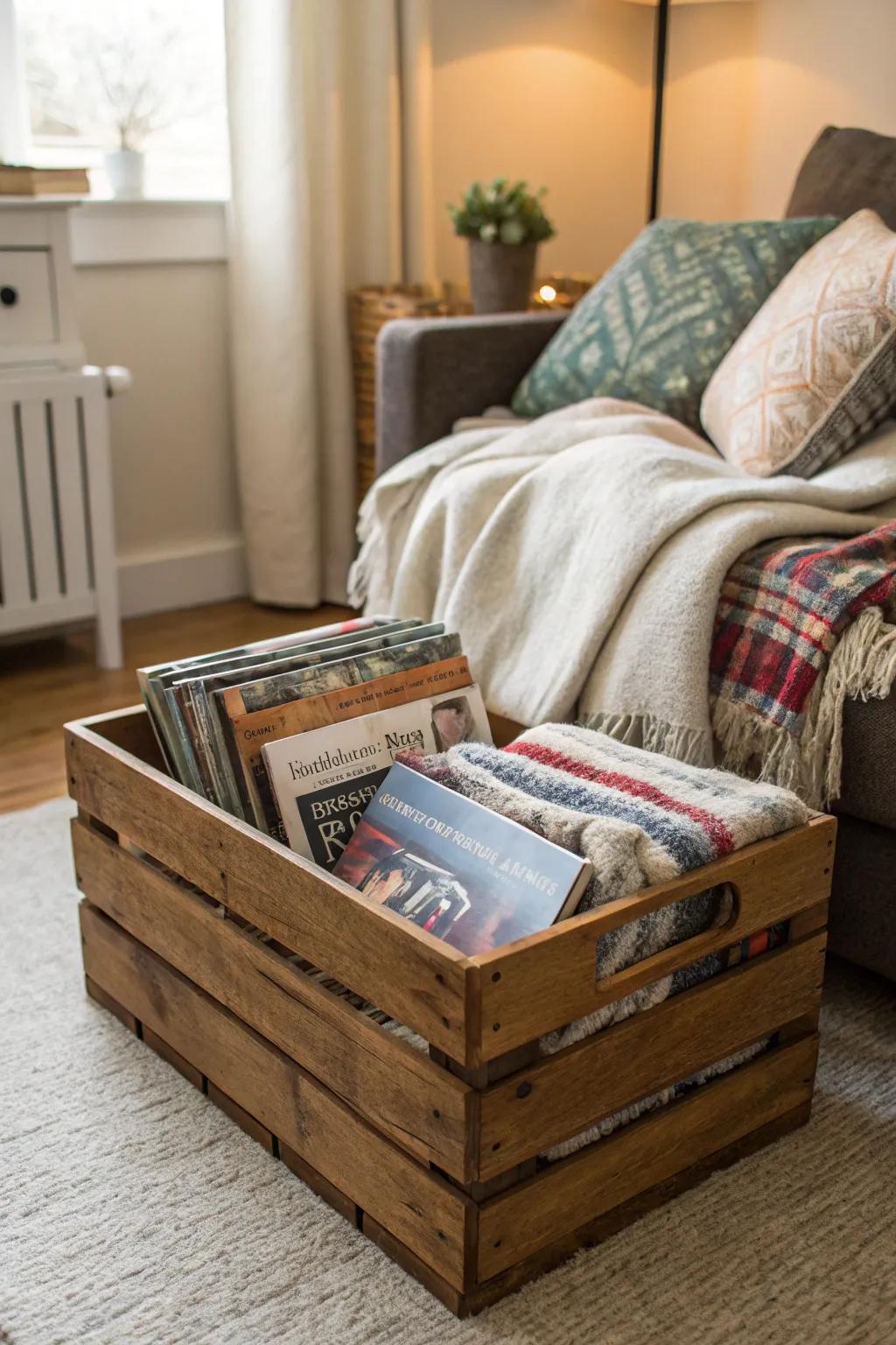 Practical and stylish storage using farmhouse crates.