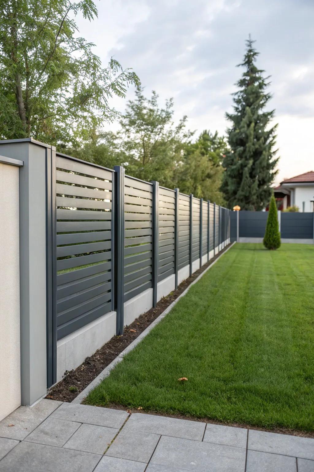 Sleek metal edging offers a contemporary touch to your fence.