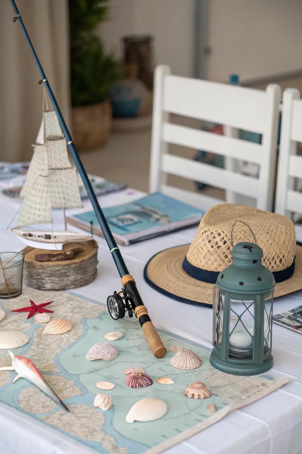 A fishing rod centerpiece brings the ocean to your dining experience.