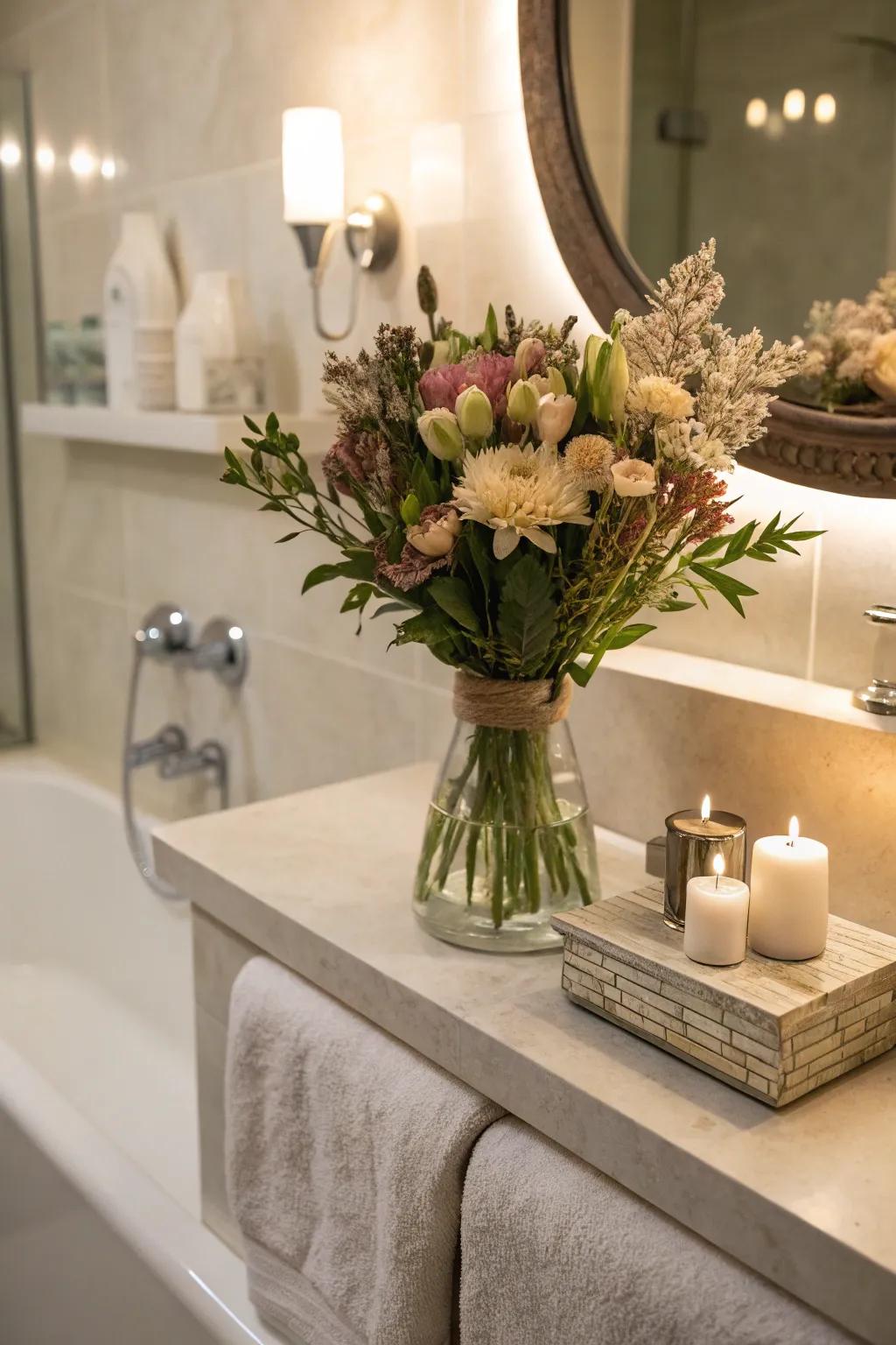 Muted blooms add elegance to any bathroom.