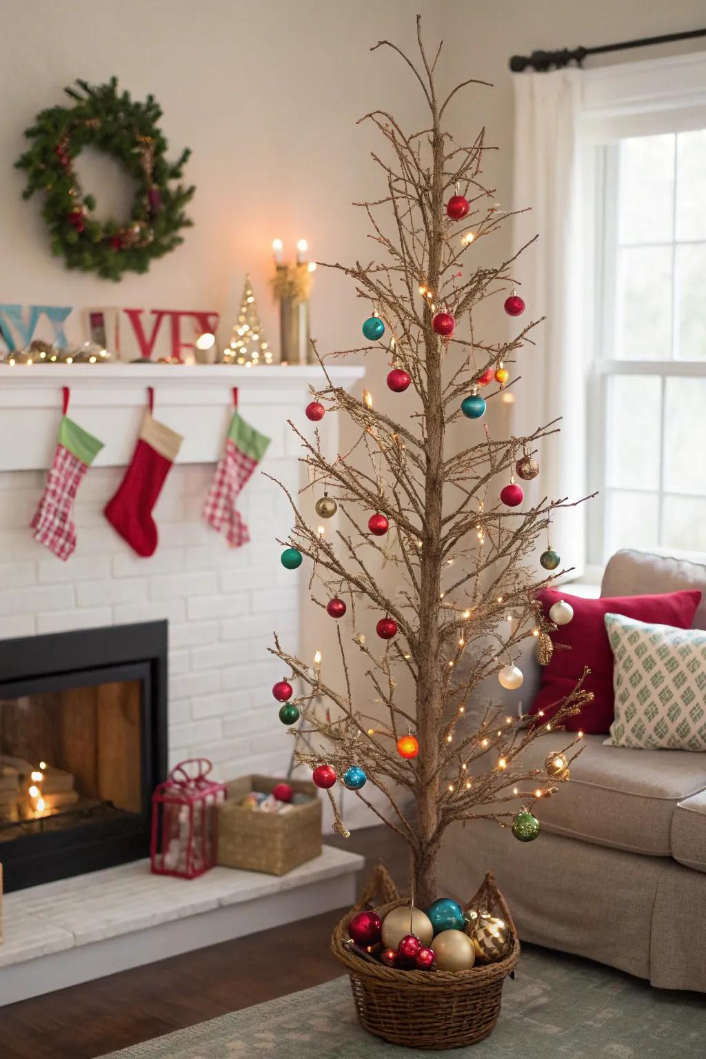 A grapevine tree bedecked with joyous baubles, ideally suited for celebratory yuletide festivities.
