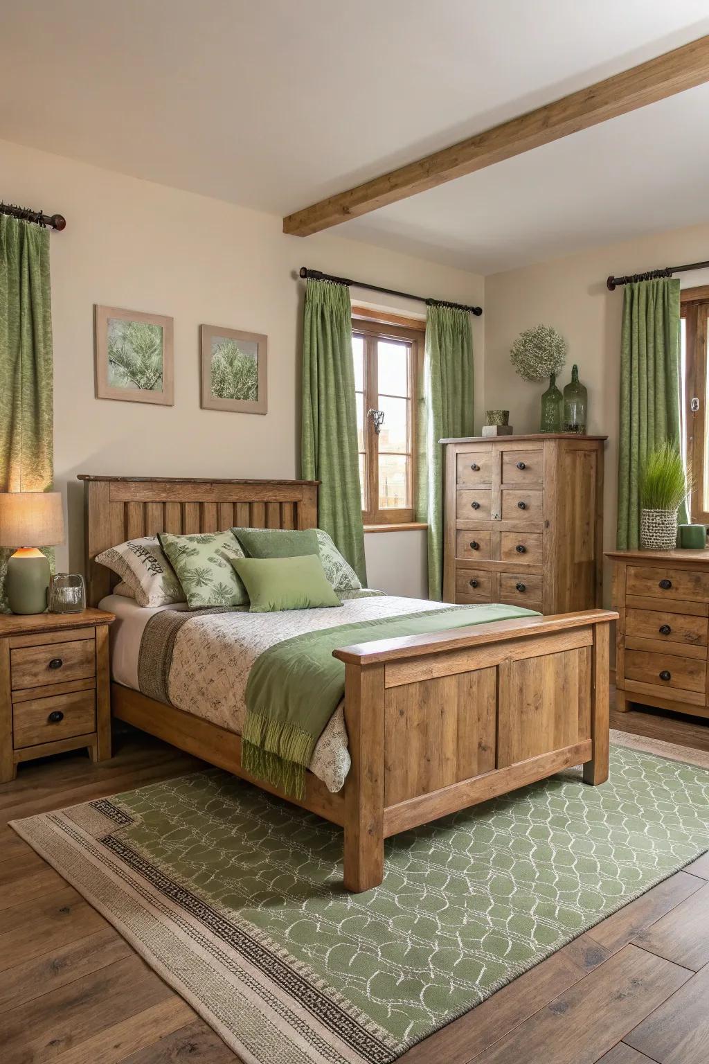 Wood details elevate the earthy atmosphere.