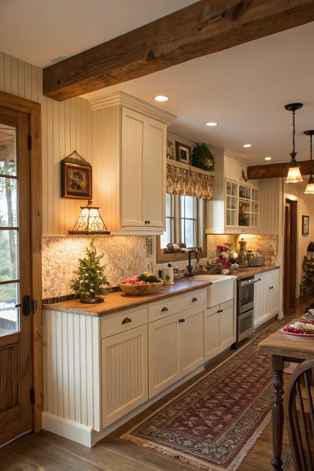 Add charm to your kitchen with beadboard paneling.