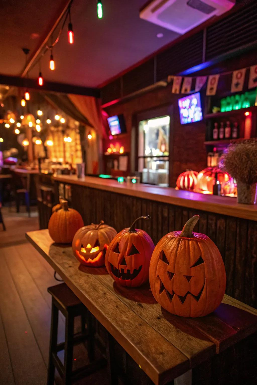 Illuminate your bar with glowing jack-o'-lanterns.